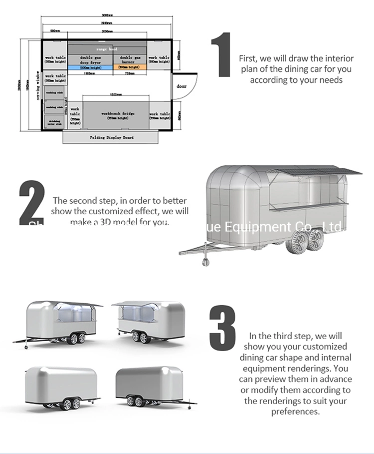 Outdoor Coffee Camping Trailer Caravan Mobile Airstream Stainless Steel Food Truck for Sale